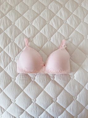 victoria’s secret cotton shadow stripe lightly lined wireless bra angel pink